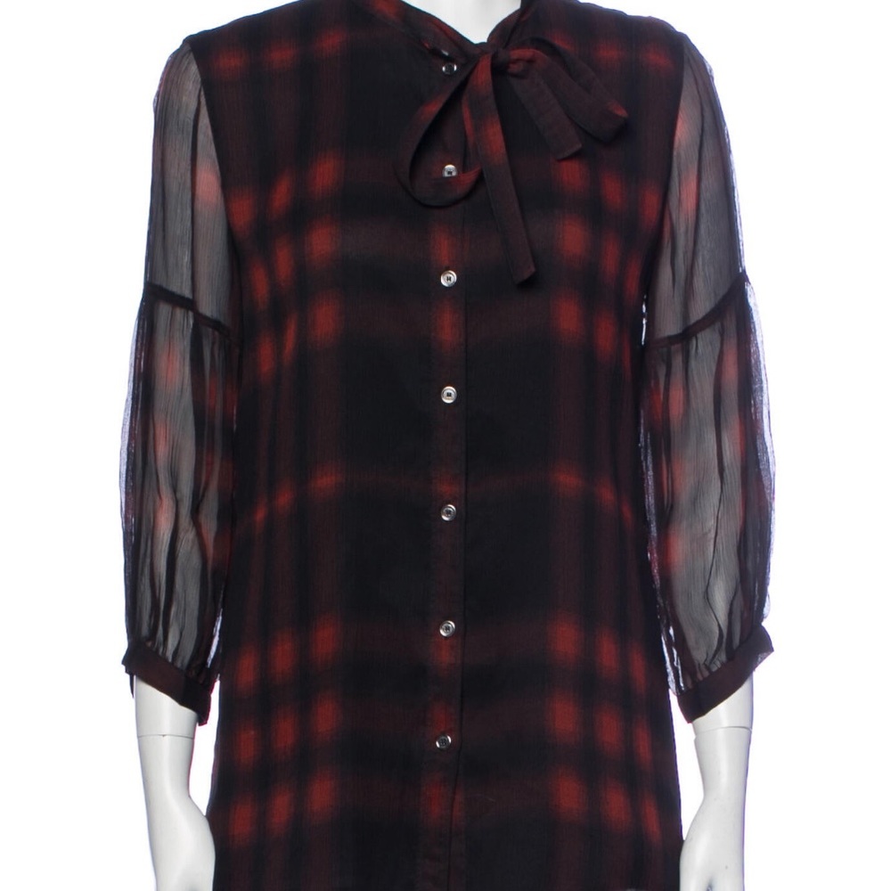 Burberry Brit Black & Red Plaid Print Women’s Top Size Large